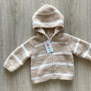 Angel Dear Chenille Hooded Jacket Full Zip Hoodie Beige Stripe Baby 12 M